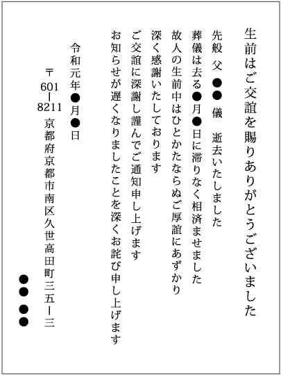 ご葬儀報告はがき